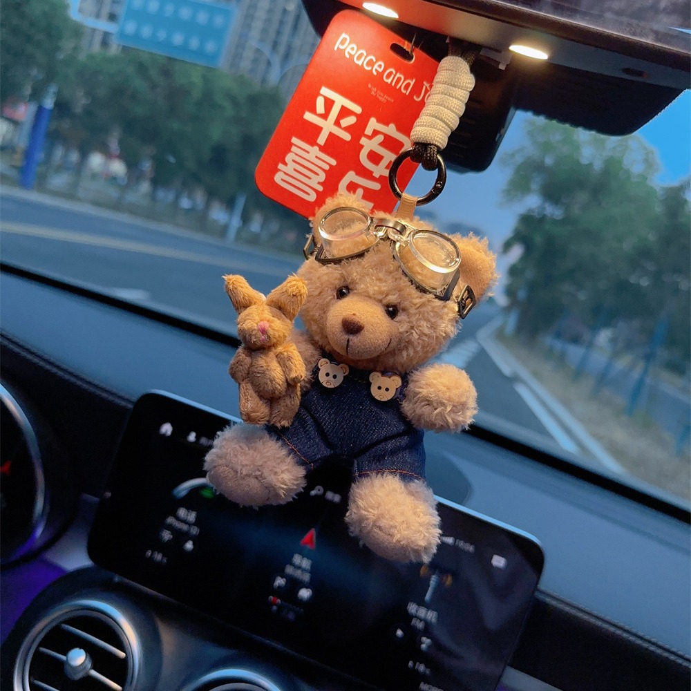 Colgante de coche, oso de peluche creativo, espejo retrovisor de lujo lindo, colgante de coche, colgante de cadena, diosa del interior del coche