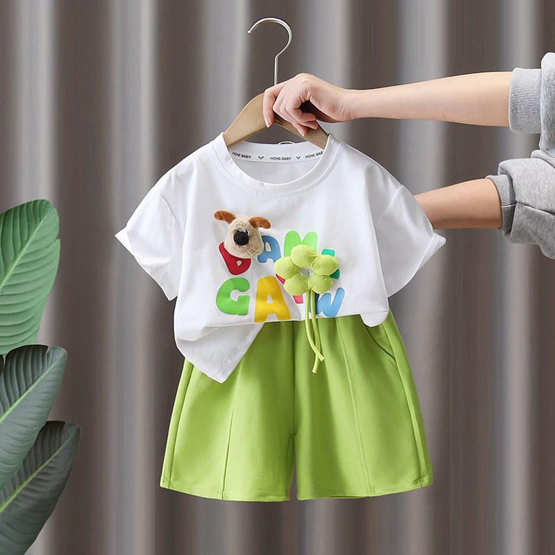 7329 ropa para niños traje de verano para niños 2025 nueva ropa de moda para niños pantalones cortos de manga corta de verano de dos piezas de verano