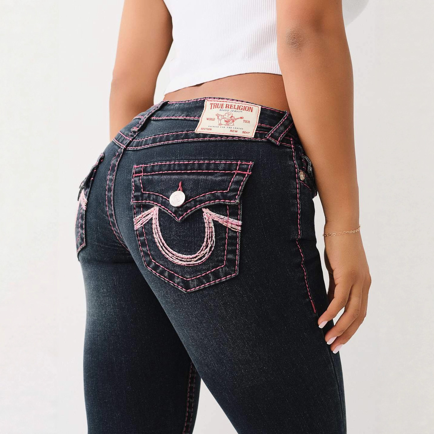 True Religion Women's Jeans European and American Cross-Border Retro Street Casual Slim Fit Horseshoe Embroidery Low-Rise Pants