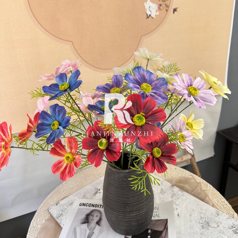 油畫3頭高品質仿真格桑花假花雛菊婚慶路引插花花藝婚禮家居裝飾