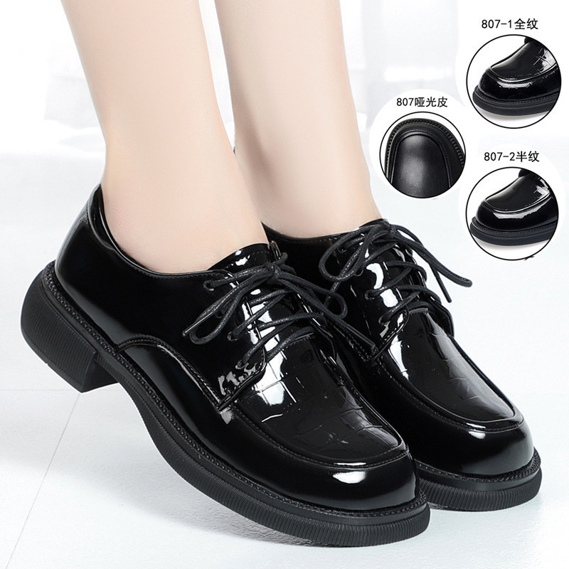 Universal shoes with shoelaces, genuine leather, suitable for spring and autumn, mid heel, soft sole, wide stable heel, plus size