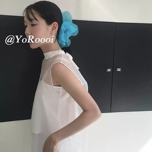YoRoooi Super Large Lake Blue Bright Color Organza Stretch Bowel Hair Ring All-match Korean Wide-brim Hair Accessories Headring