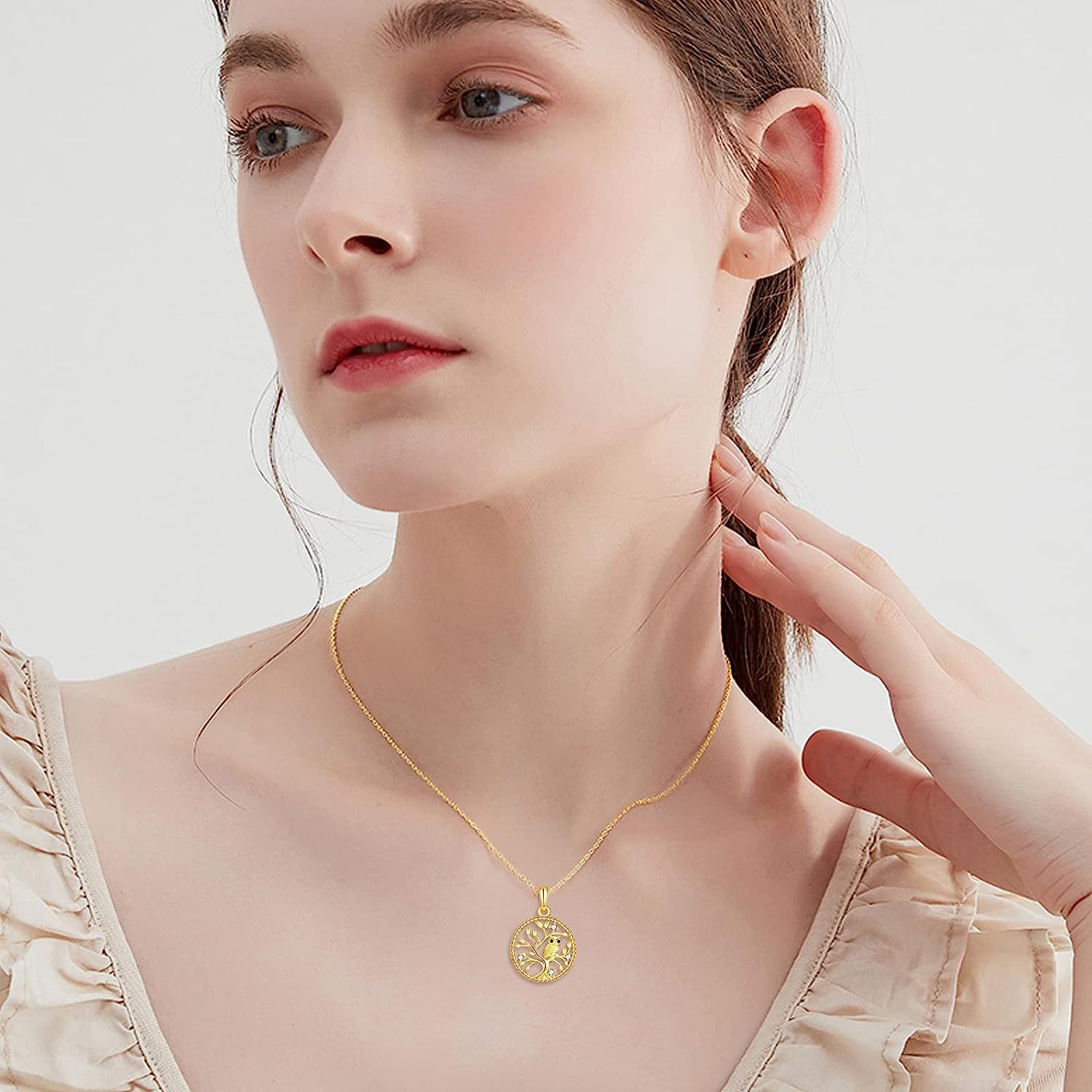 Life Tree Owl Pendant Necklace With Diamond Alloy For Women_voghion.com