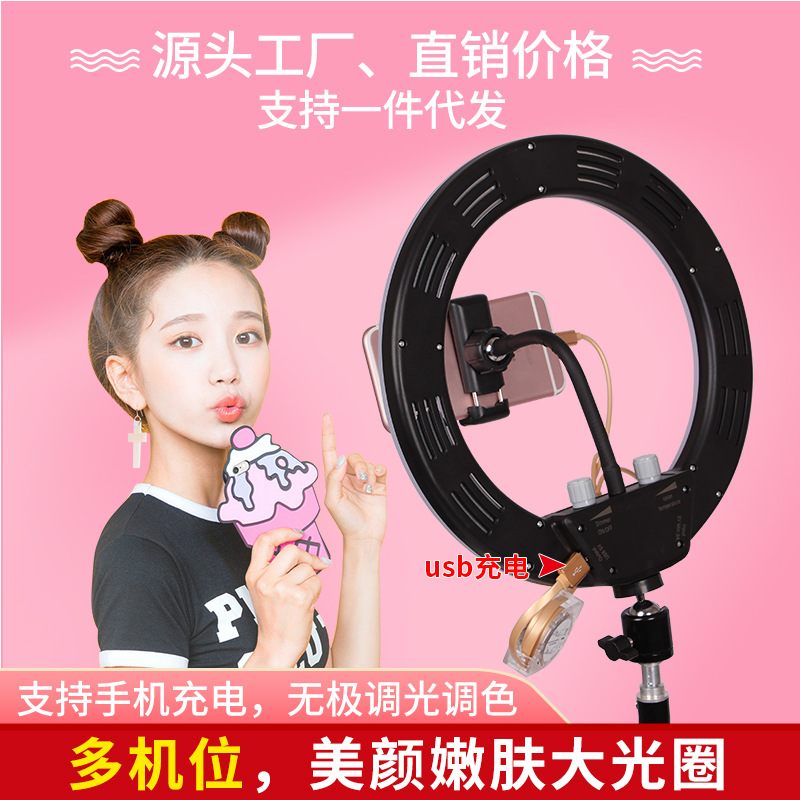 10寸LED环形灯抖音快手无极调节直播美颜嫩肤美容纹眉明肌补光灯