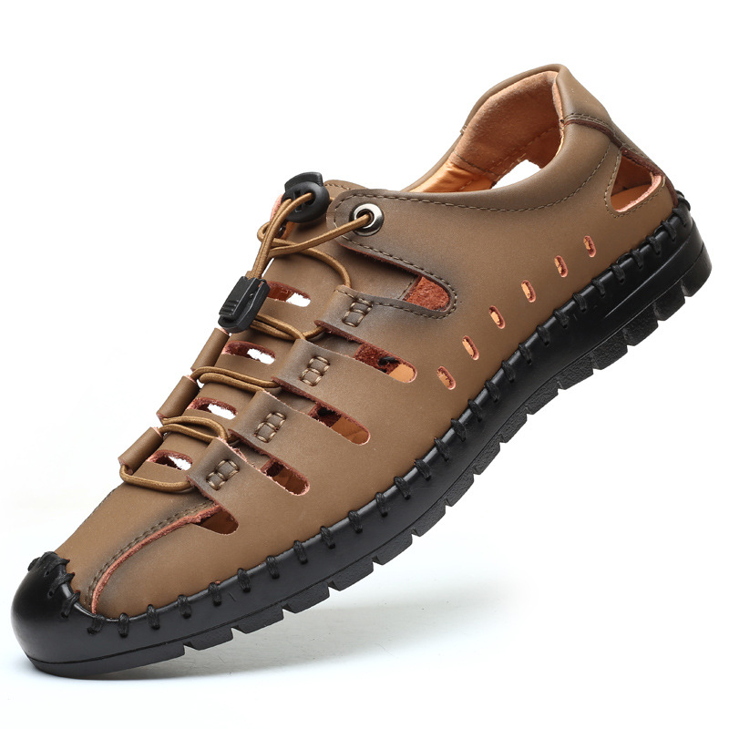 Verano nuevas sandalias de los hombres de cuero genuino zapatos casuales de moda todo fósforo hueco cerrado dedo del pie transpirable zapatos de los hombres zapatos suaves