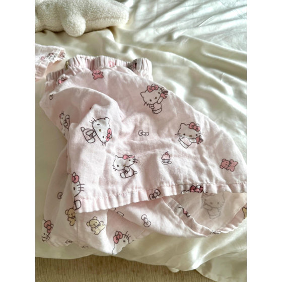 Cute Hello Kitty Printed Short-sleeved Pajamas Women's Summer 2024 New Cartoon Shorts Home Wear Suit for Outer Wear