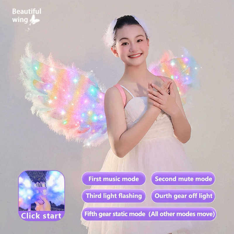 外国貿易新しい花の妖精天使の羽電気おもちゃバック装飾発光手作り羽小道具少女ギフト|undefined