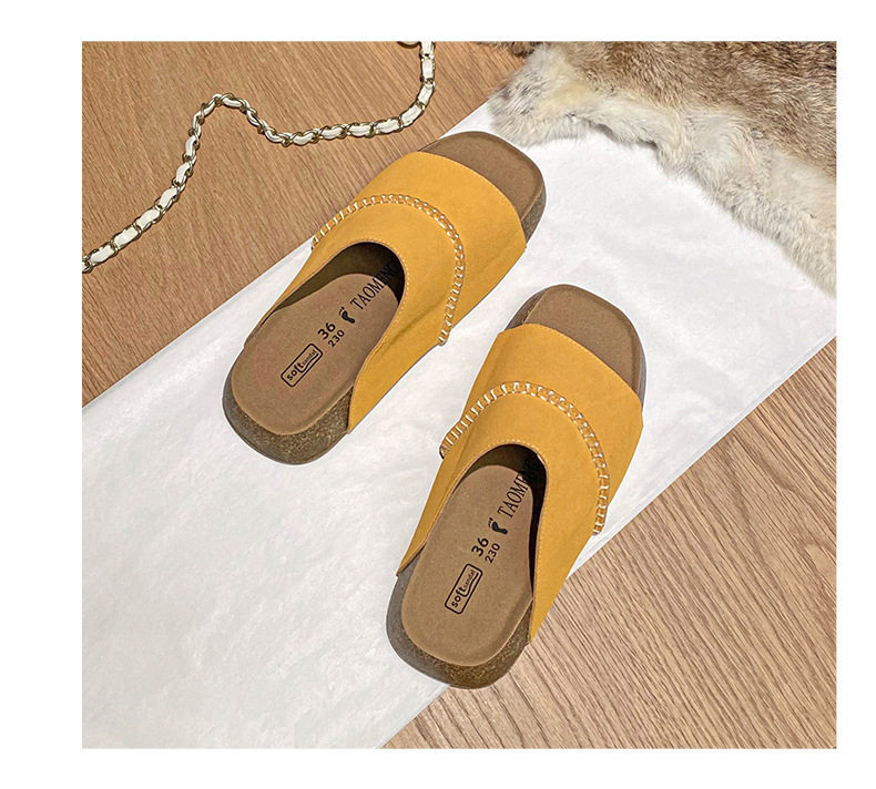 Dép sandal nữ quai ngang đế dày bằng gỗ bần, mũi vuông, đi ngoài trời — Màu khoai môn, Màu vàng gừng, Màu xám nhạt chi tiết 29