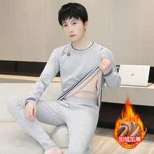 保暖内衣套装男圆领潮流印花青少年加绒加厚秋冬男士秋衣秋裤套装