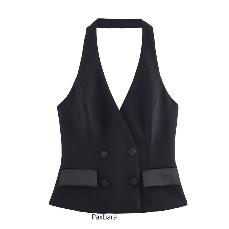 12005 Amazon Cross-Border Women's Clothing 2025 Autumn and Winter New Style Halter Neck Tuxedo Vest Outer Vest Jacket