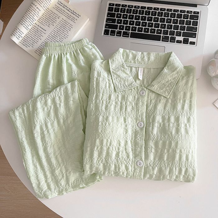 Al por mayor transfronterizo otoño nuevo con almohadilla de pecho nubes de algodón pantalones de manga larga pijama de mujer con sola sola solapa cardigan ropa para el hogar