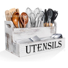 跨境木质餐具收纳盒厨房刀叉烹饪整理木盒分格式可手提调料整理盒