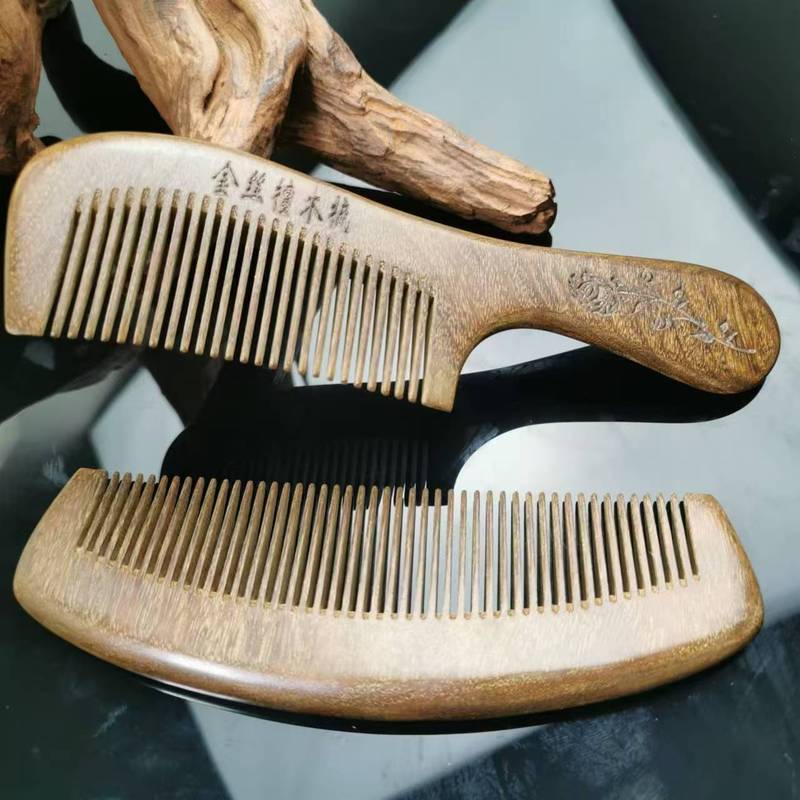 ゴールデンサンダルウッド家庭用木製櫛厚く彫刻された細くて広い歯の女性の長い髪天然無垢材彫刻卸売|undefined