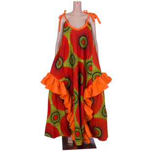 Africa's New Cotton Batik Print Dress Women's Evening Dress Support Set One-Piece Hair