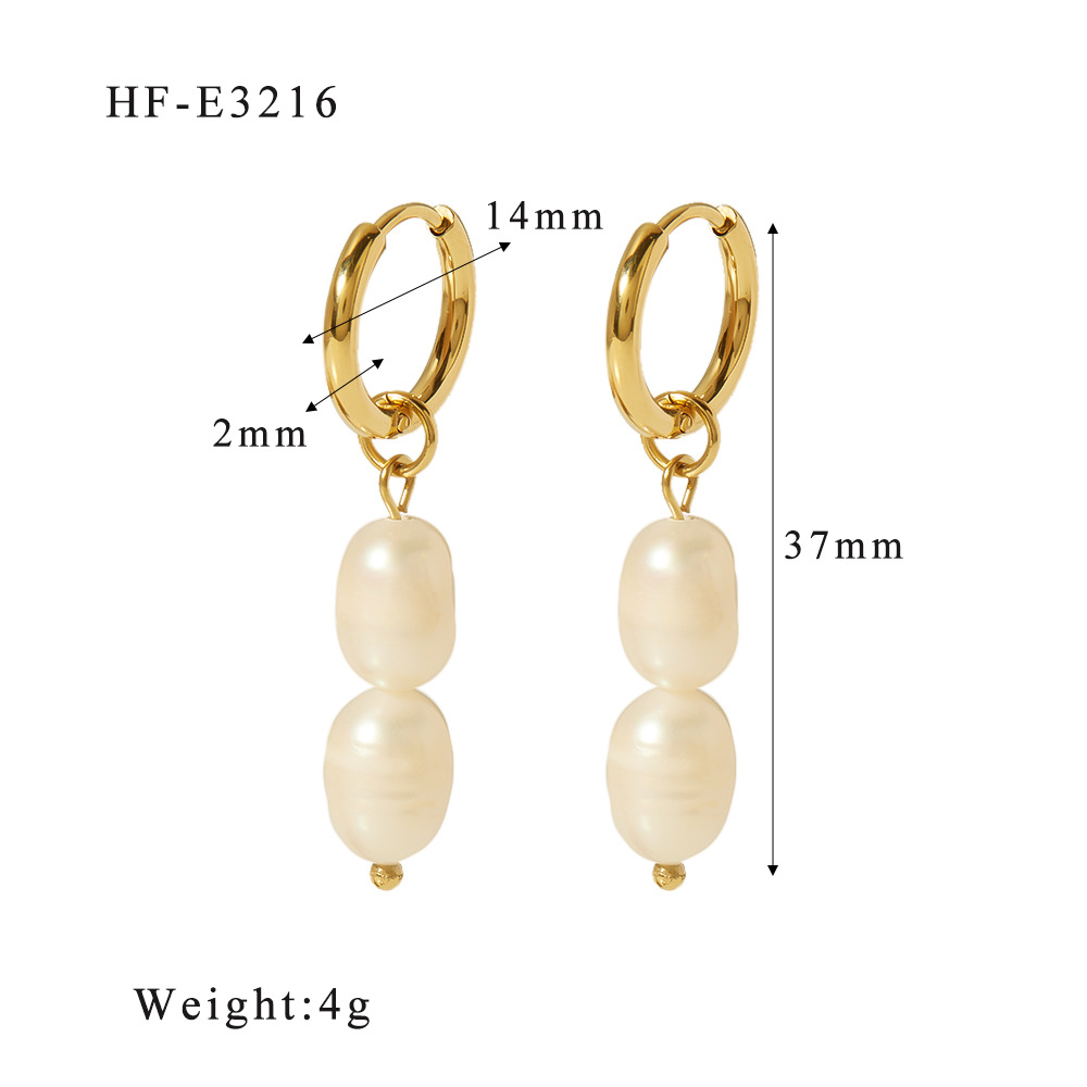 Estilo francés de lujo ligero, simple y elegante, acero inoxidable, perlas naturales de agua dulce de 18K, pendientes que no se desvanece, pendientes, fábrica al por mayor