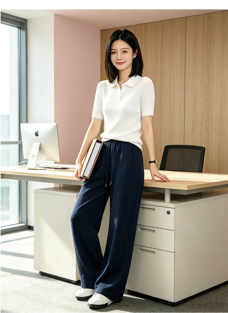Quần culottes nữ ống rộng dáng lưỡi liềm cảm giác mát lạnh — Xanh navy chi tiết 19