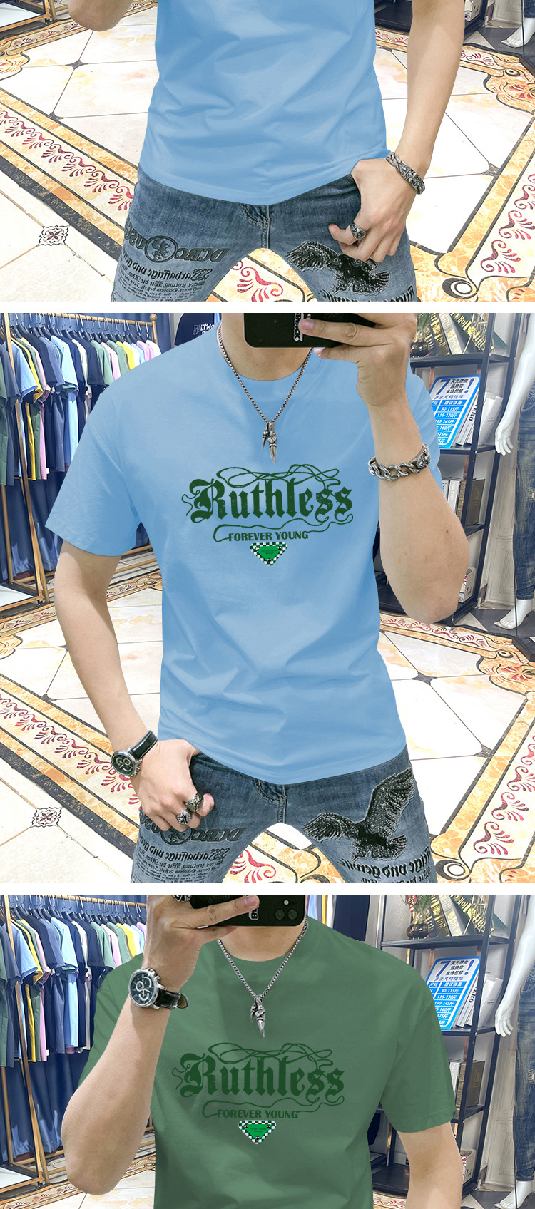 T-shirt da uomo in cotone con stampa a lettere personalizzata_voghion.com