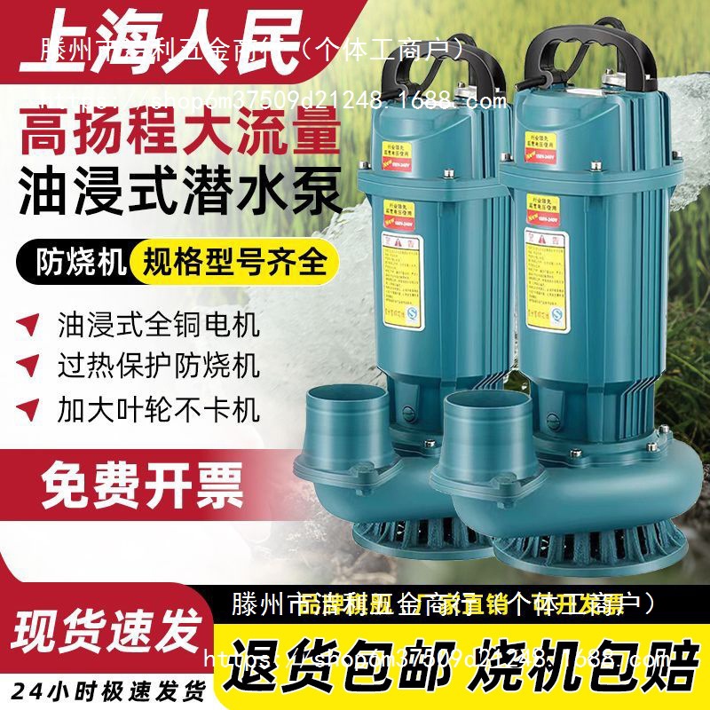 上海人民220V潜水泵3寸4寸清水泵农用灌溉家用大流量高扬程抽水泵