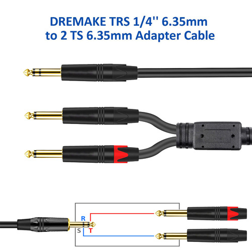 Gold-plated 6.35 male to public stereo to two 6.5 mono amplifier electric guitar one-to-two audio adapter cable