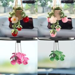 新型クロスボーダー人気自動車植物花飾り車載装飾バックミラーペンダント車内毛糸アクセサリー