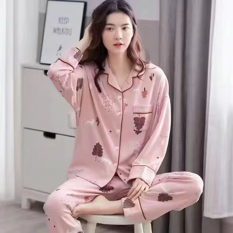 Pijamas de mujer manga larga 100% algodón primavera y otoño estilo coreano talla grande Otoño e Invierno ropa de casa verano traje de dos piezas