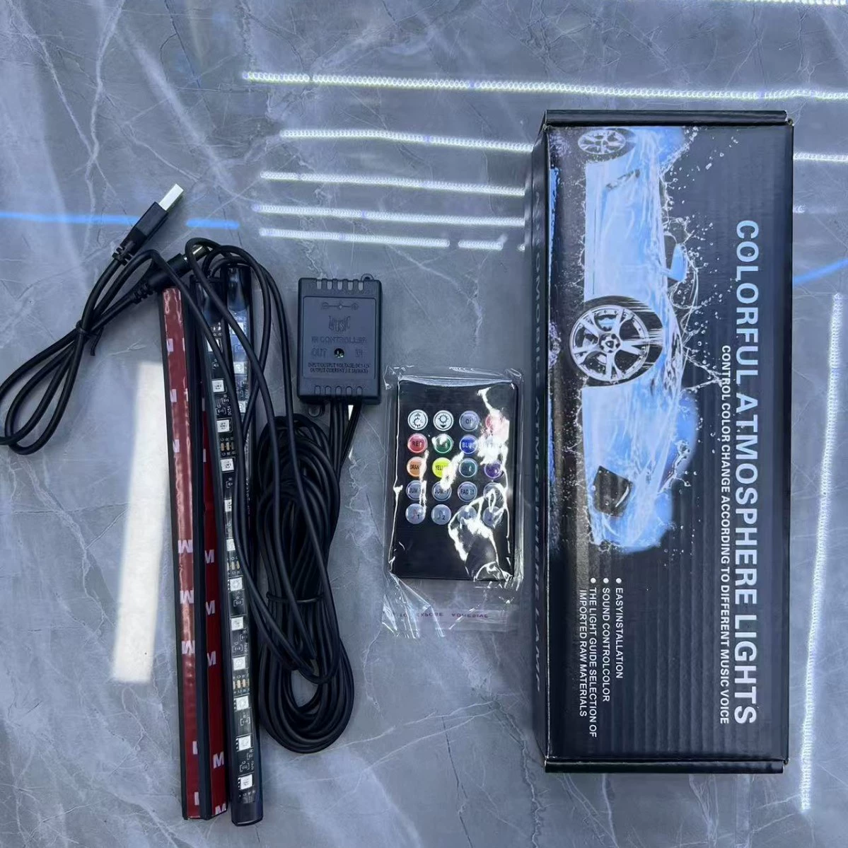 Трансграничные автомобильные светильники с атмосферой модифицированных автомобилей usb Красочный RGB дыхание подошвы светодиодные музыкальные вспышки ритмические огни