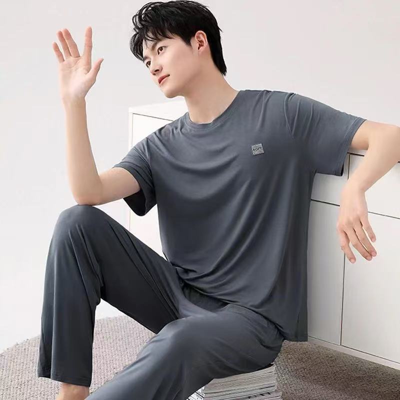 パジャマメンズ夏綿半袖ズボン 2025 新しいメンズウェアラブル綿ホーム服メンズ 2 点セット|undefined