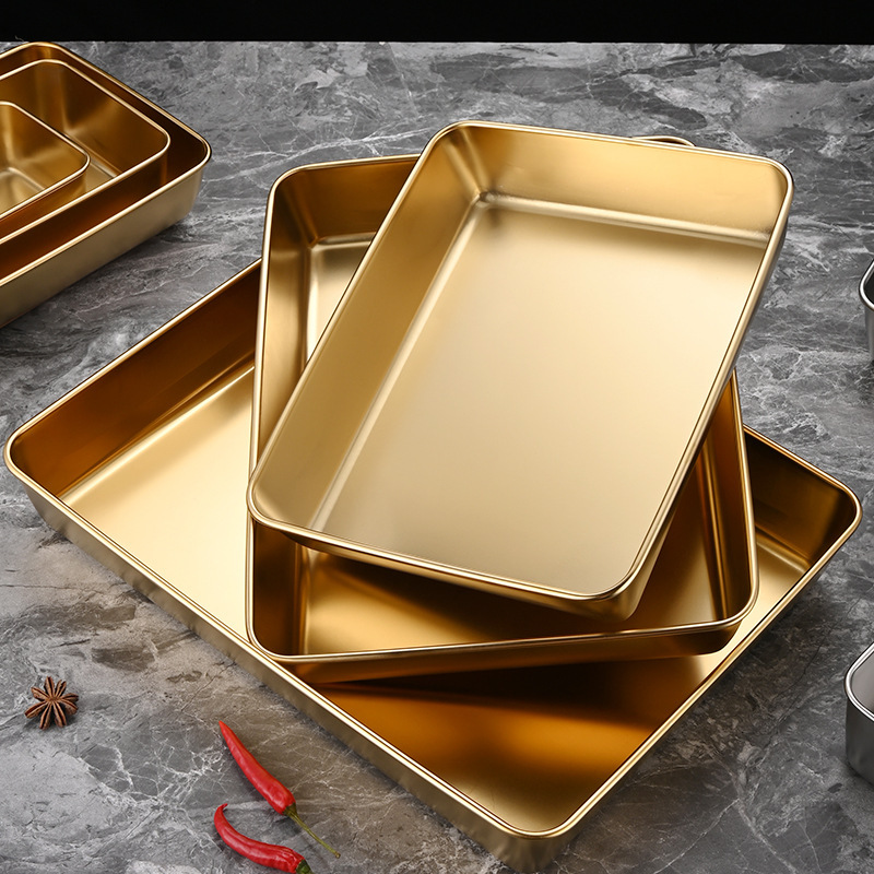 Korean-style Stainless Steel Golden Tray Square Plate Barbecue Plate Snack Plate Hot Pot Plate Dumpling Plate Fast Food Basin Korean-style Stainless Steel Golden Tray Square Plate Barbecue Plate Snack Plate Hot Pot Plate Dumpling Plate Fast Food Basin