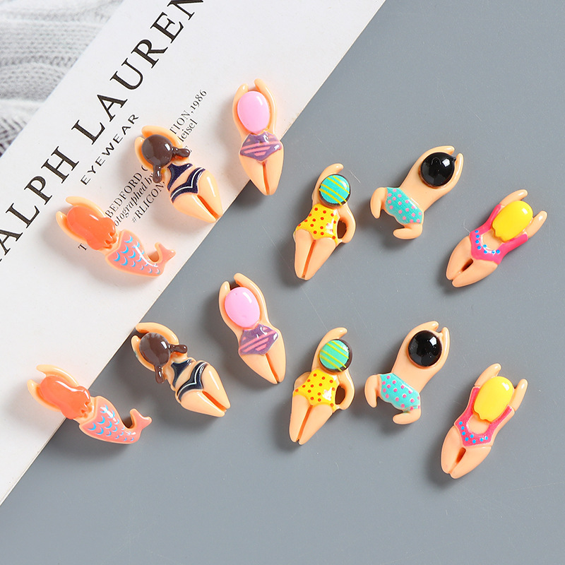 Cartoon swimming little people cream glue mobile phone shell material bag handmade hair accessories homemade resin accessories material