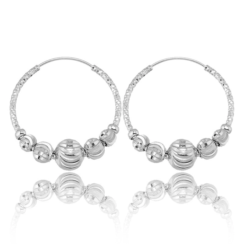 Серьги кольца из металла, серебристые блестящие бусины, винтажный стиль, простой и элегантный дизайн, бренд mochai, цвет белый
