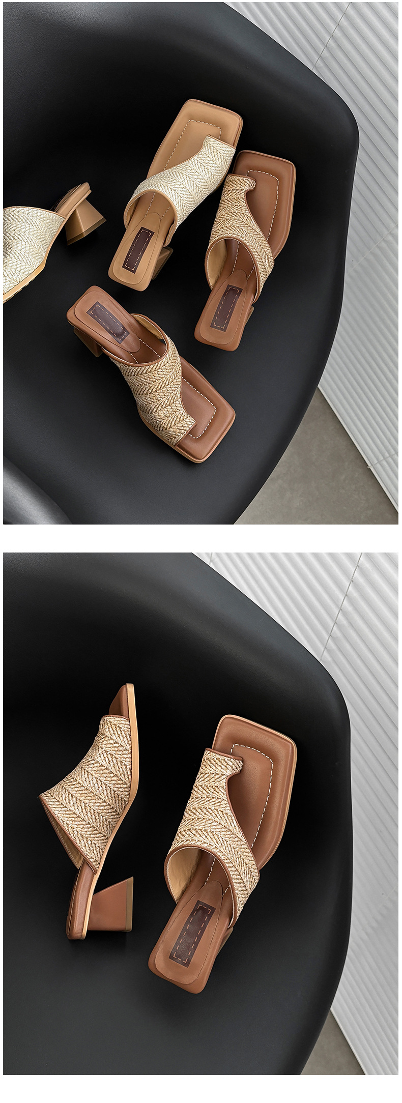 Dép sandal cao gót nữ hở mũi kiểu Pháp đan chéo, gót cao 9 cm, đế mềm — Màu cà phê (Nâu) chi tiết 5