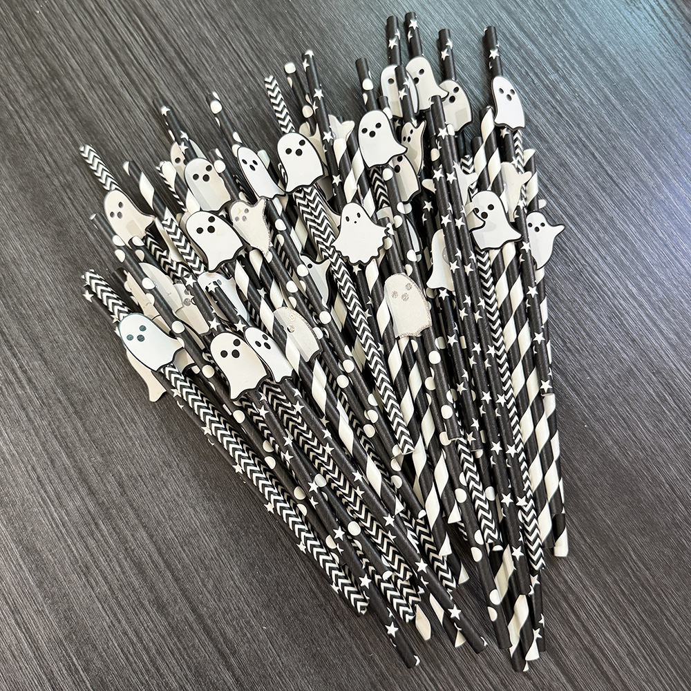 Punto transfronterizo al por mayor creativo pajita de papel de Halloween decoración pajita fantasma mesa de postre vestido botella de pudín plug-in