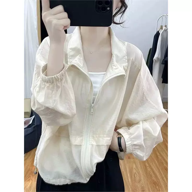 Летняя легкая рубашка с воротником-стойкой для женщин 2025, новый корейский стиль, свободная дышащая антисолнечная кардиган-кофта