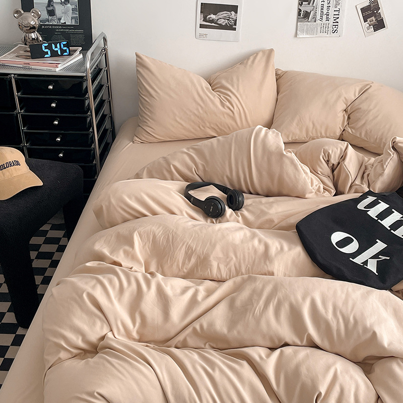 2024 nueva serie de cuatro piezas de mezcla y combinación de color sólido de algodón lavado de peso alto