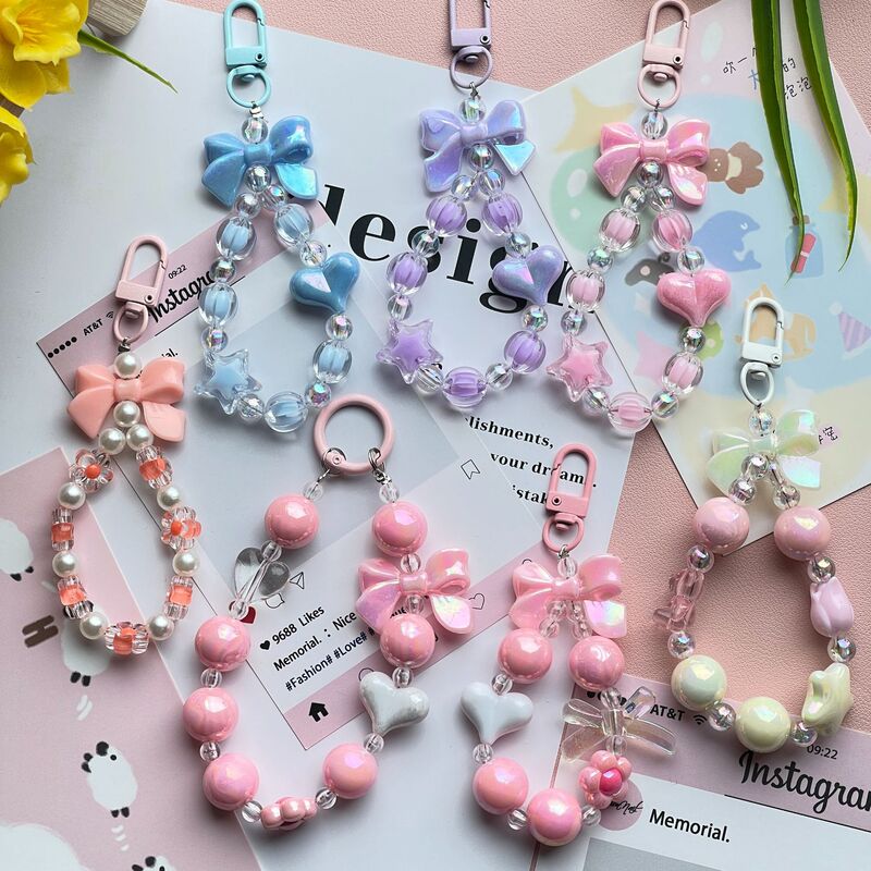 Macaron Color Series Bowknot Phone Chain Ins-Style Cute Bead String Keychain Pendant DIY Jewelry Wholesale Macaron Color Series Bowknot Phone Chain Ins-Style Cute Bead String Keychain Pendant DIY Jewelry Wholesale