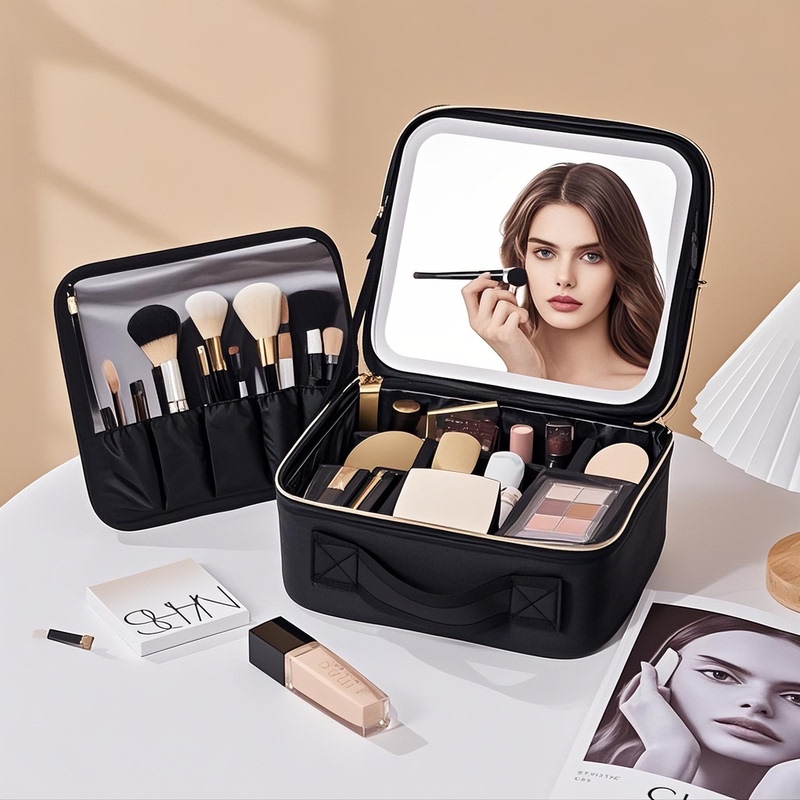 Cosmetic Bag with Lights, High-Looking Led Makeup Mirror, Large-Capacity Portable Makeup Case, Led Light, Leopard Print Cosmetic Bag with Lights, High-Looking Led Makeup Mirror, Large-Capacity Portable Makeup Case, Led Light, Leopard Print