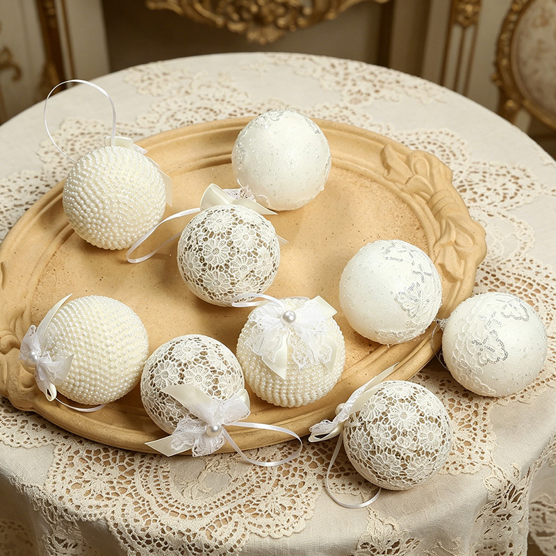 Cross-Border New Christmas Ball Set Christmas Tree Ornaments French Elegant Pearl Lace Christmas Ball Decorations Factory Direct Sale Cross-Border New Christmas Ball Set Christmas Tree Ornaments French Elegant Pearl Lace Christmas Ball Decorations Factory Direct Sale