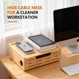 木制路由器收纳盒可挂壁多层数据线收纳盒实木电缆插排整理架