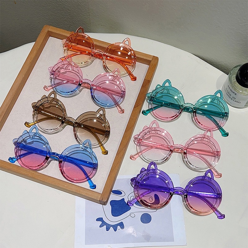 2026 New Model One-piece Children's Sunglasses Cute Cat Eye Glasses Cartoon Candy Color Baby Sunglasses