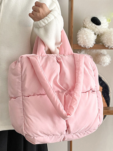 Women's Autumn/Winter New Style Large Capacity Cotton Feather Coat Bag Fashion Versatile Single Shoulder Bag Down Bag Handheld Tote Bag