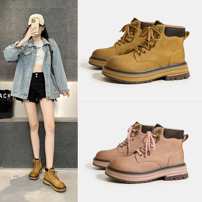 厚底复古马丁靴女2025秋季新款英伦风小个子增高户外时尚短靴女款|undefined