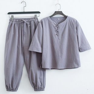 Summer Sea Green Layman's Clothing for Women, Zen Plain Clothing Suit, Meditation and Meditation Cotton and Linen Tea Clothing, Tea Artist Chinese Style Men's Clothing