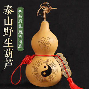 Natural Gourd Pendant with Copper Five Emperors Coins, Door-To-Door Copper Coins, Bagua Diagram, Fortune Dragon Head Ornament for Entrance, Living Room, Bedroom