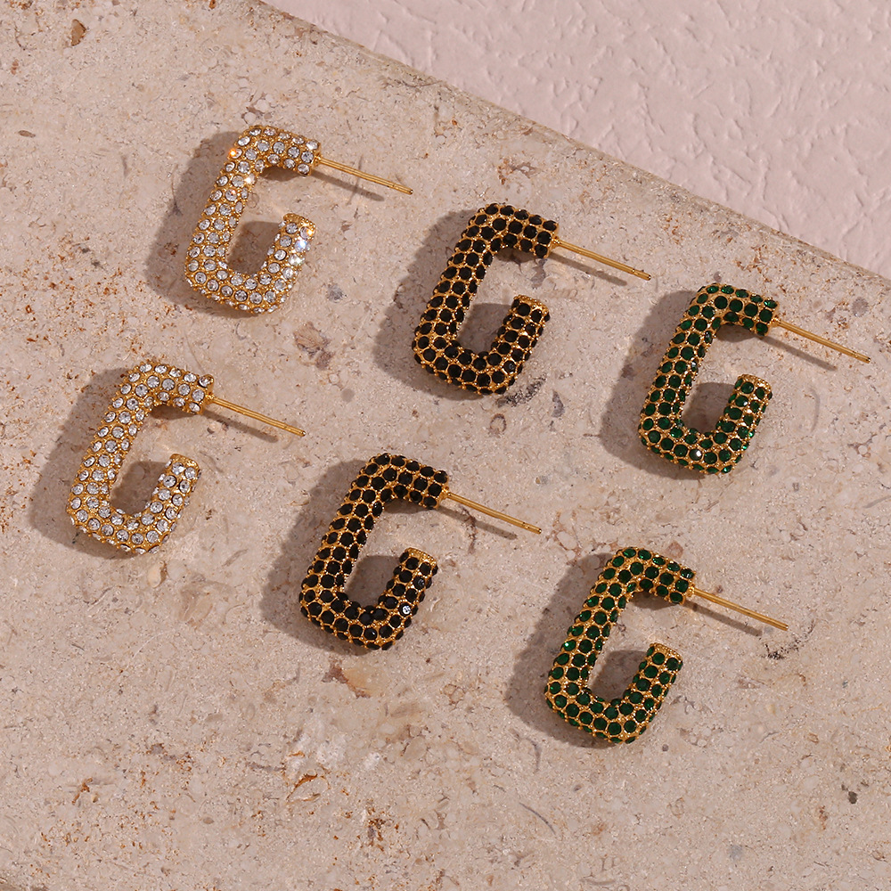 Daily Occasion Fashion Geometric Plating Metal 304 Stainless Steel Zircon 18K Gold Plated Earrings