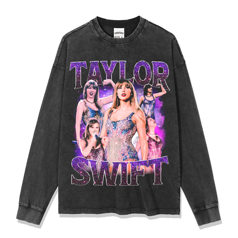 Taylor Swift estilo americano de la calle marca de moda impresión retro hacer viejo lavado pesado suelto manga corta