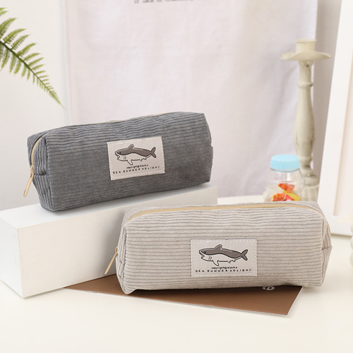 Little Red Book's same style shark embroidered pencil bag for elementary and middle school students cute big shark square high-value stationery storage bag