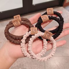 Korean-style internet-famous fashion leather fabric label hair ties, cute little bear pleated hair bands for women's hair styling