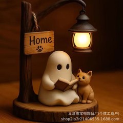 跨境新品创意万圣节装饰夜灯下看书幽灵节日氛围派对装饰桌面摆