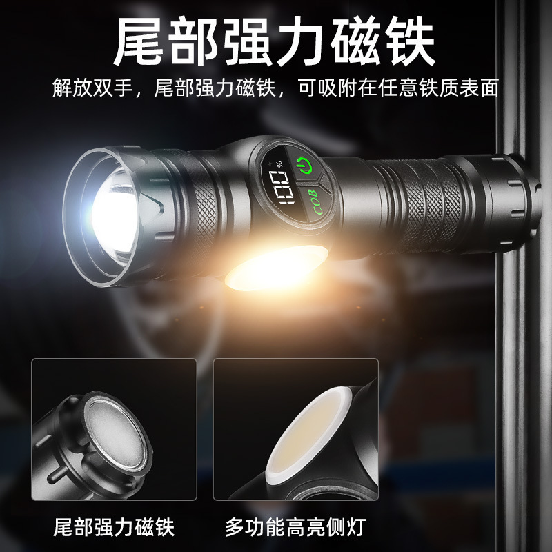 国境を越えた新しい強力な光充電式懐中電灯アルミニウム合金長寿命屋外超高輝度レーザー銃多機能懐中電灯|undefined