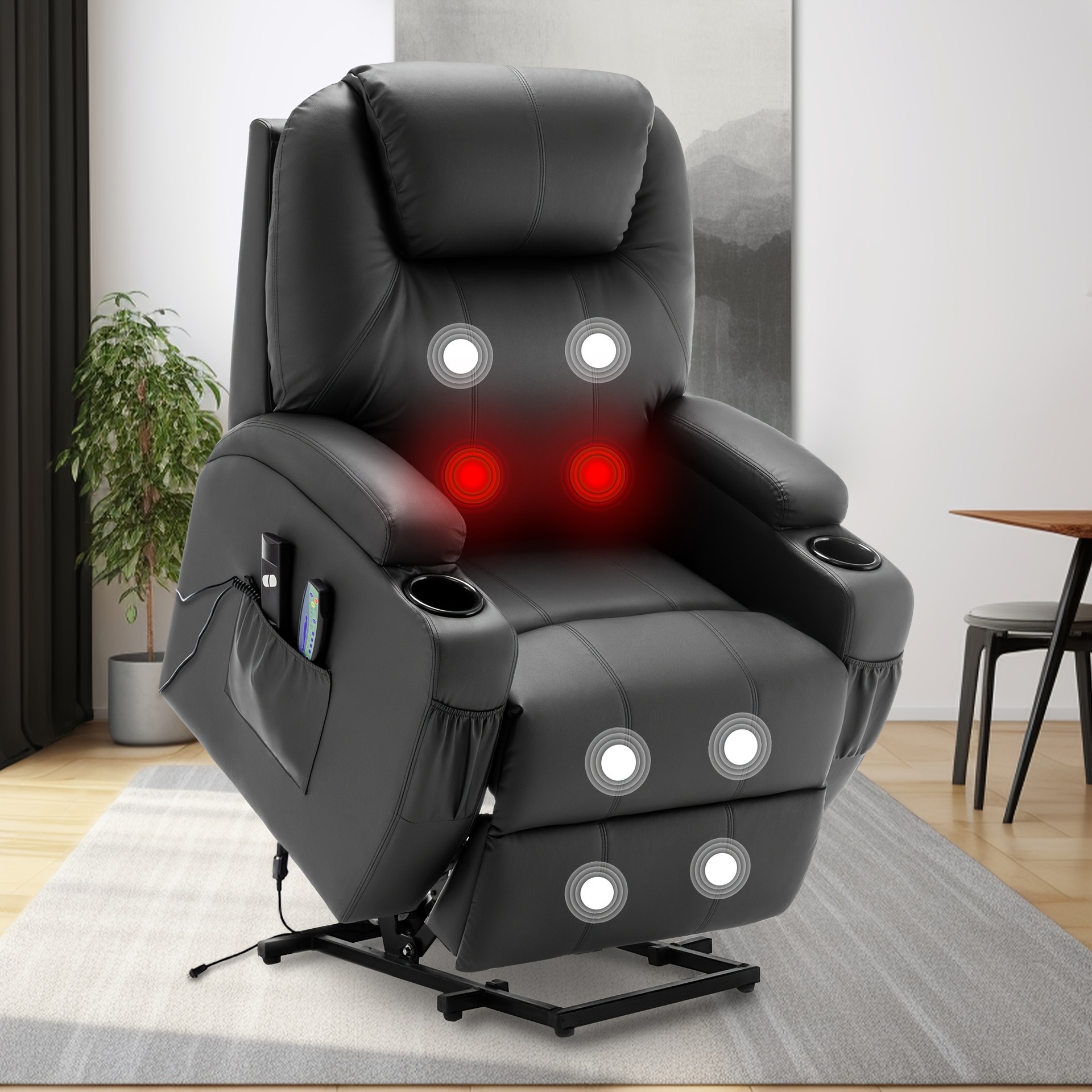 Black Power Lift Recliner Chair con Massage Heat Function